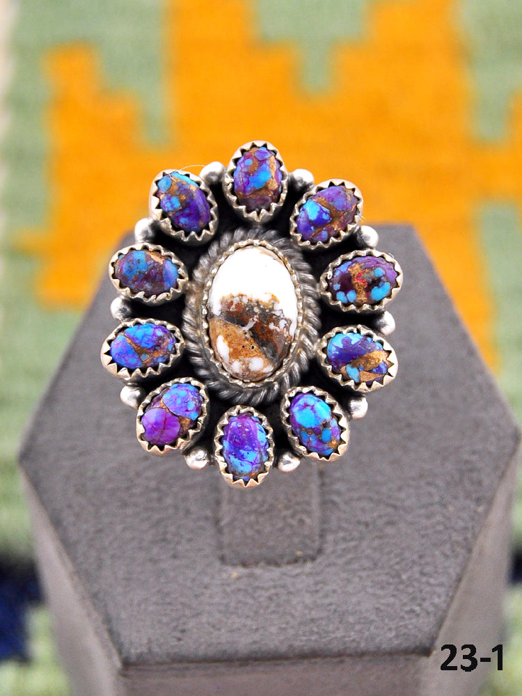 Southwest Handmade Purple Dahlia with Wild Horse Magnesite & Sterling Silver Adjustable Ring