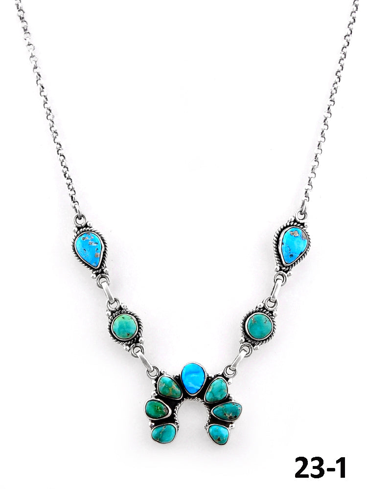 Southwest Handmade Emerald Valley with White Water Turquoise & Sterling Silver Necklace