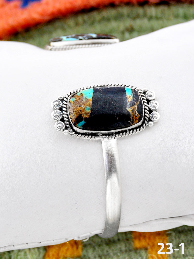 Southwest Handmade Black Jack Turquoise & Sterling Silver Cuff Bracelet