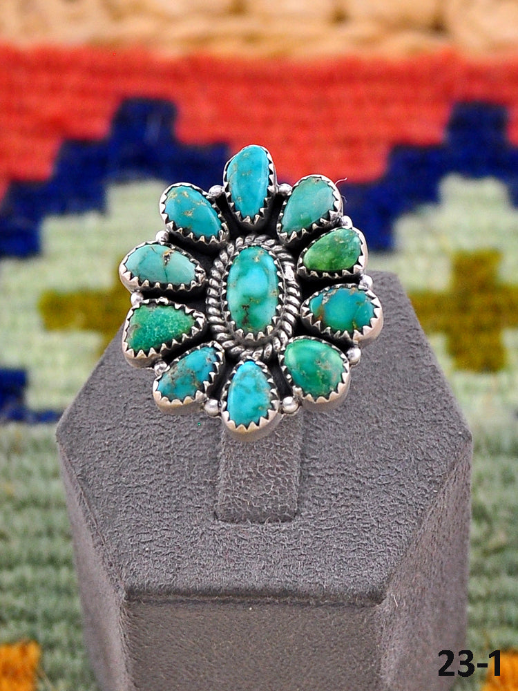 Southwest Handmade Emerald Valley Turquoise & Sterling Silver Adjustable Ring