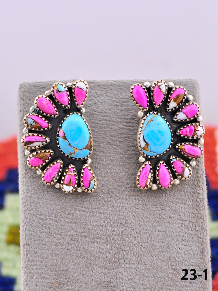 Southwest Made Cotton Candy Mohave & Sterling Silver Post Earrings