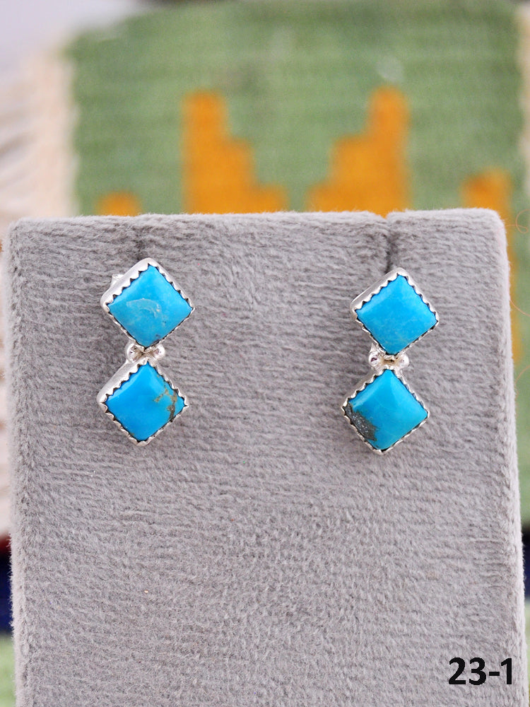 Southwest Made Kingman Turquoise & Sterling Silver Post Earrings