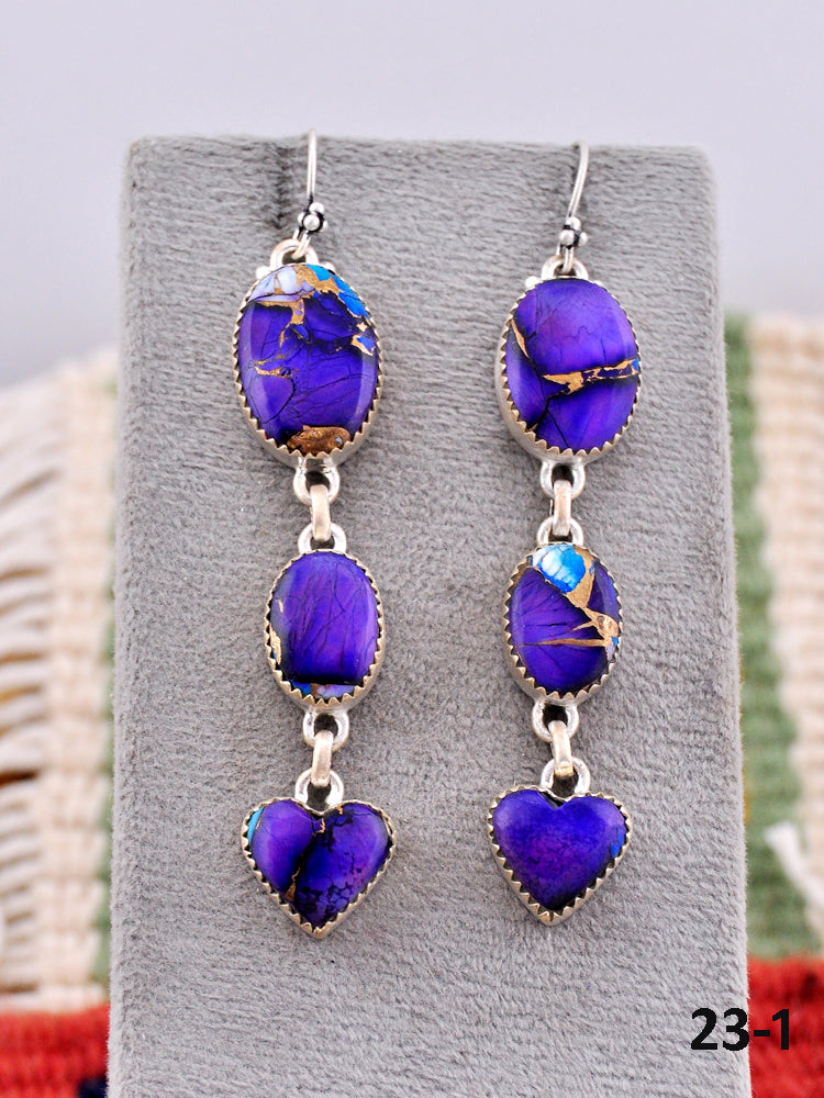 Southwest Made Purple Dahlia & Sterling Silver Hook Dangle Earrings