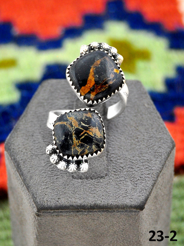 Southwest Handmade Black Jack Turquoise & Sterling Silver Adjustable Ring