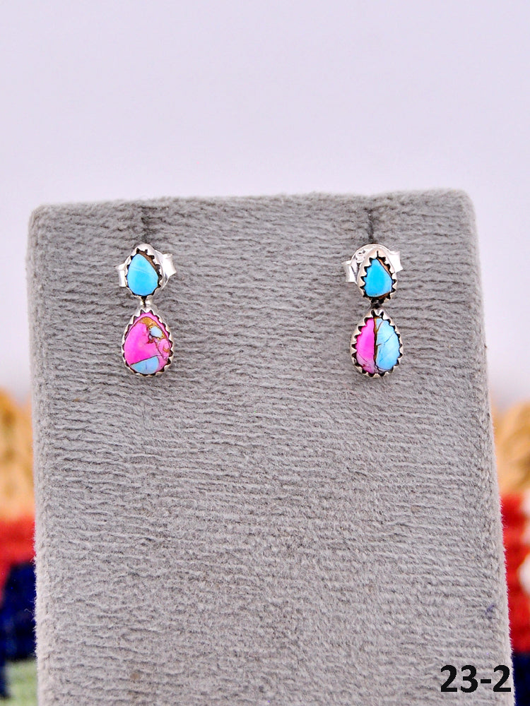 Southwest Made Cotton Candy Turquoise & Sterling Silver Post Earrings