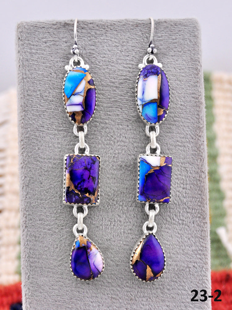 Southwest Made Purple Dahlia & Sterling Silver Hook Dangle Earrings