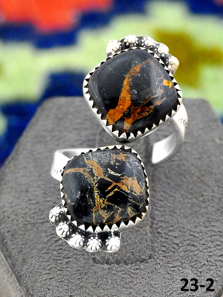 Southwest Handmade Black Jack Turquoise & Sterling Silver Adjustable Ring
