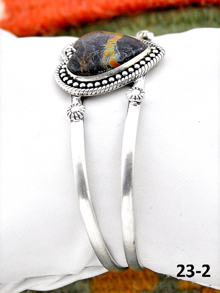 Southwest Handmade Black Jack Turquoise & Sterling Silver Cuff Bracelet