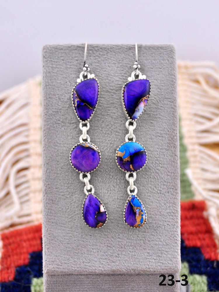 Southwest Made Purple Dahlia & Sterling Silver Hook Dangle Earrings