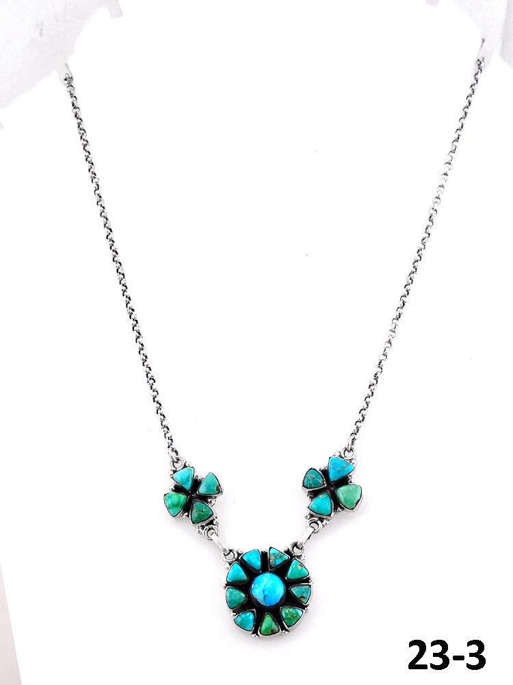 Southwest Handmade Emerald Valley with White Water Turquoise & Sterling Silver Necklace