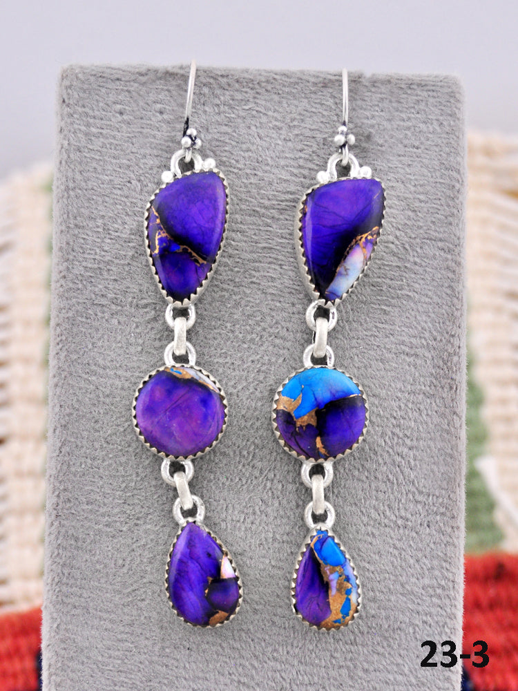 Southwest Made Purple Dahlia & Sterling Silver Hook Dangle Earrings