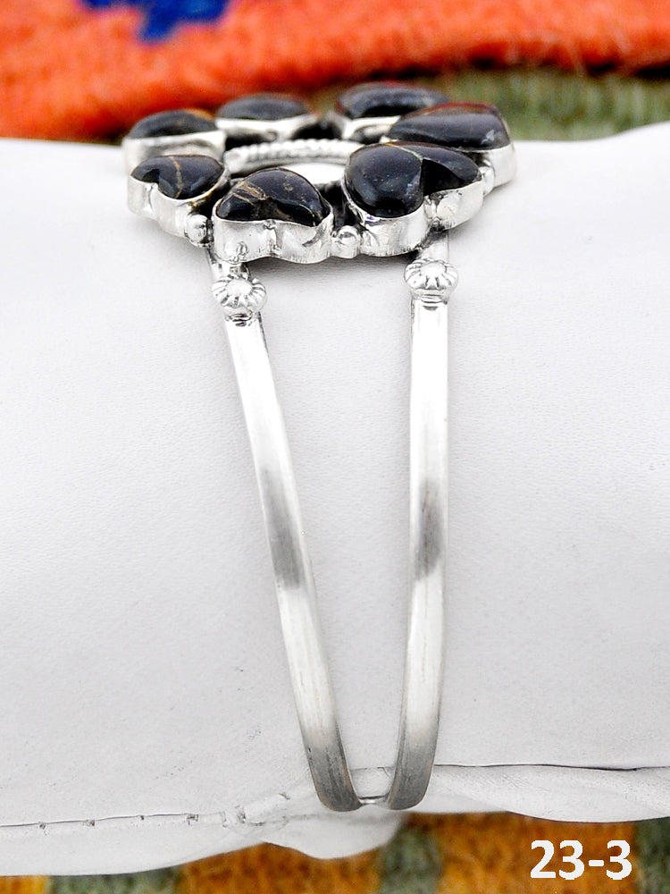 Southwest Handmade Black Jack Turquoise & Sterling Silver Cuff Bracelet