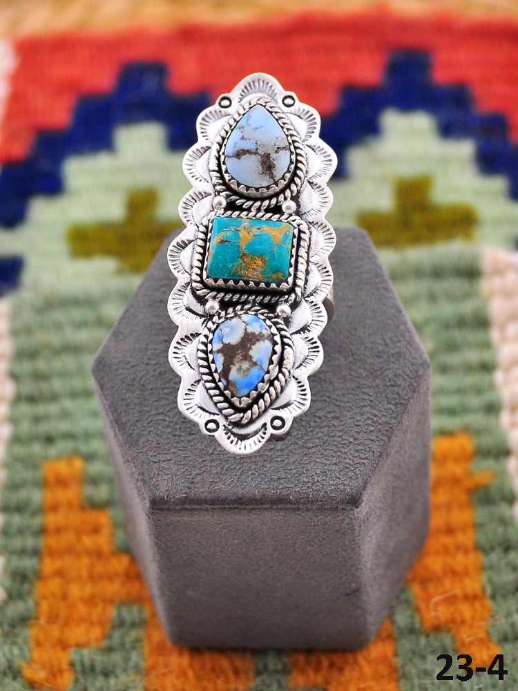 Southwest Handmade Golden Hills with Emerald Valley & Sterling Silver Adjustable Ring