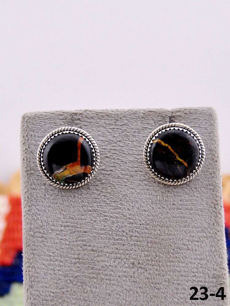 Southwest Handmade Black Jack Turquoise & Sterling Silver Post Earrings