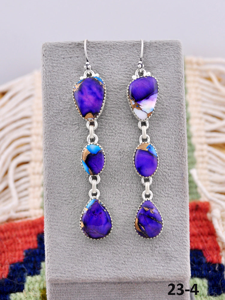 Southwest Made Purple Dahlia & Sterling Silver Hook Dangle Earrings