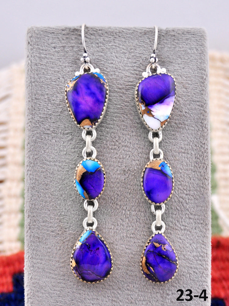Southwest Made Purple Dahlia & Sterling Silver Hook Dangle Earrings