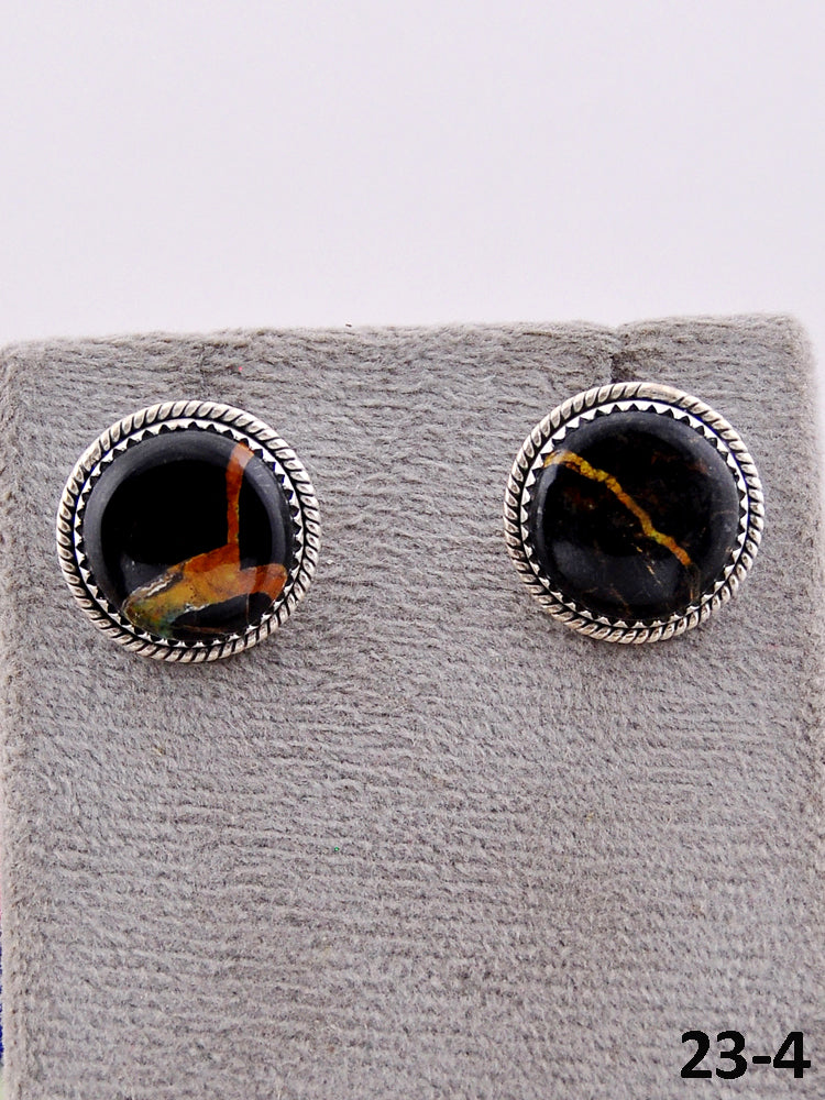 Southwest Handmade Black Jack Turquoise & Sterling Silver Post Earrings