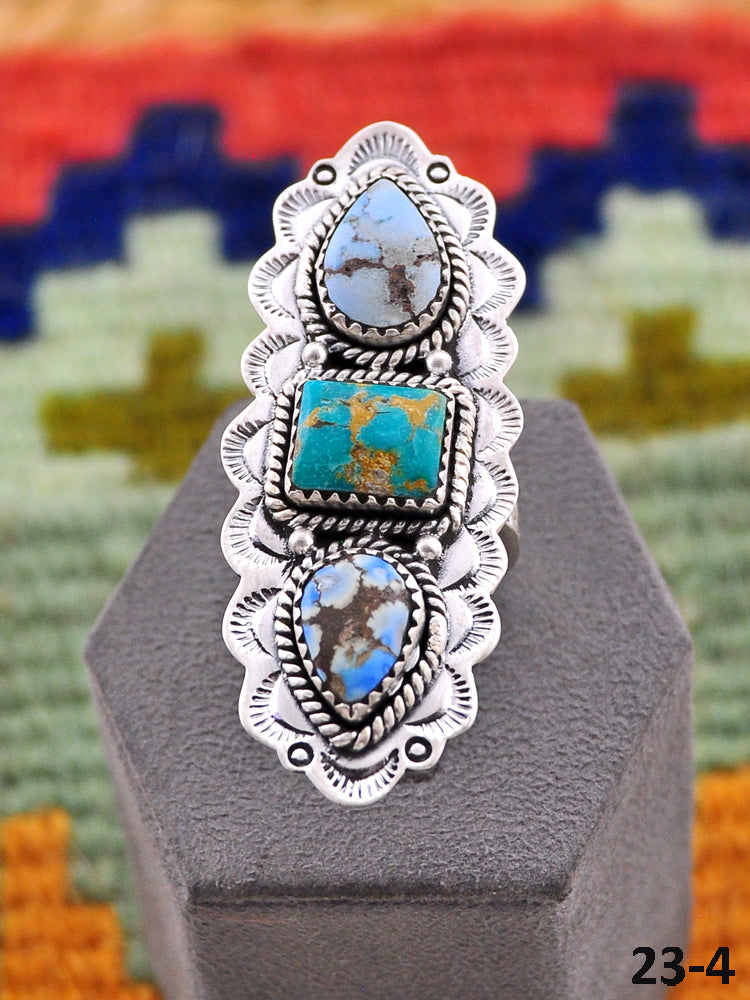 Southwest Handmade Golden Hills with Emerald Valley & Sterling Silver Adjustable Ring