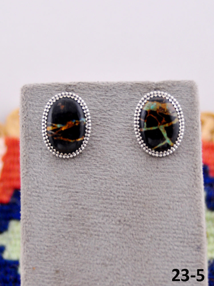 Southwest Handmade Black Jack Turquoise & Sterling Silver Post Earrings