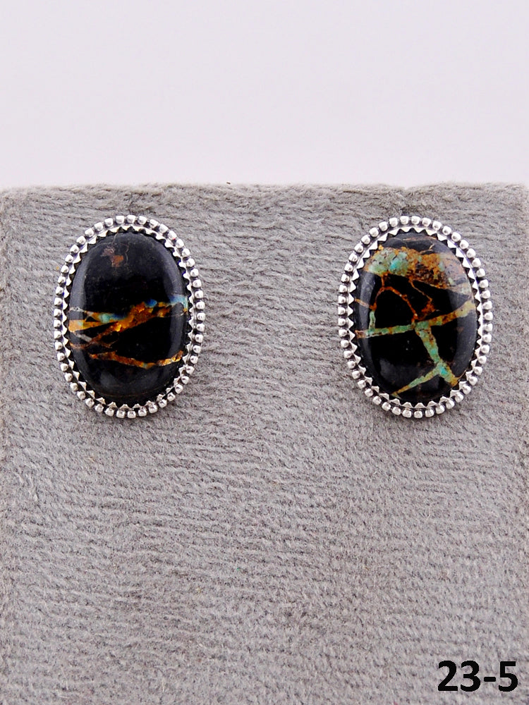 Southwest Handmade Black Jack Turquoise & Sterling Silver Post Earrings