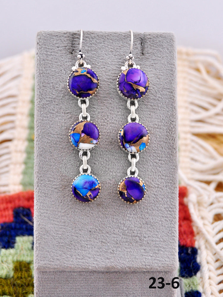 Southwest Made Purple Dahlia & Sterling Silver Hook Dangle Earrings