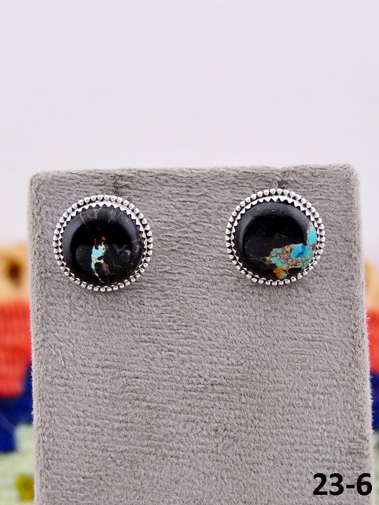 Southwest Handmade Black Jack Turquoise & Sterling Silver Post Earrings
