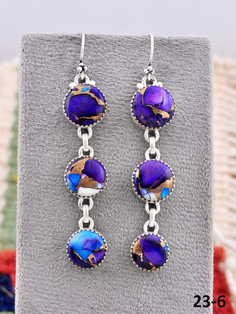 Southwest Made Purple Dahlia & Sterling Silver Hook Dangle Earrings