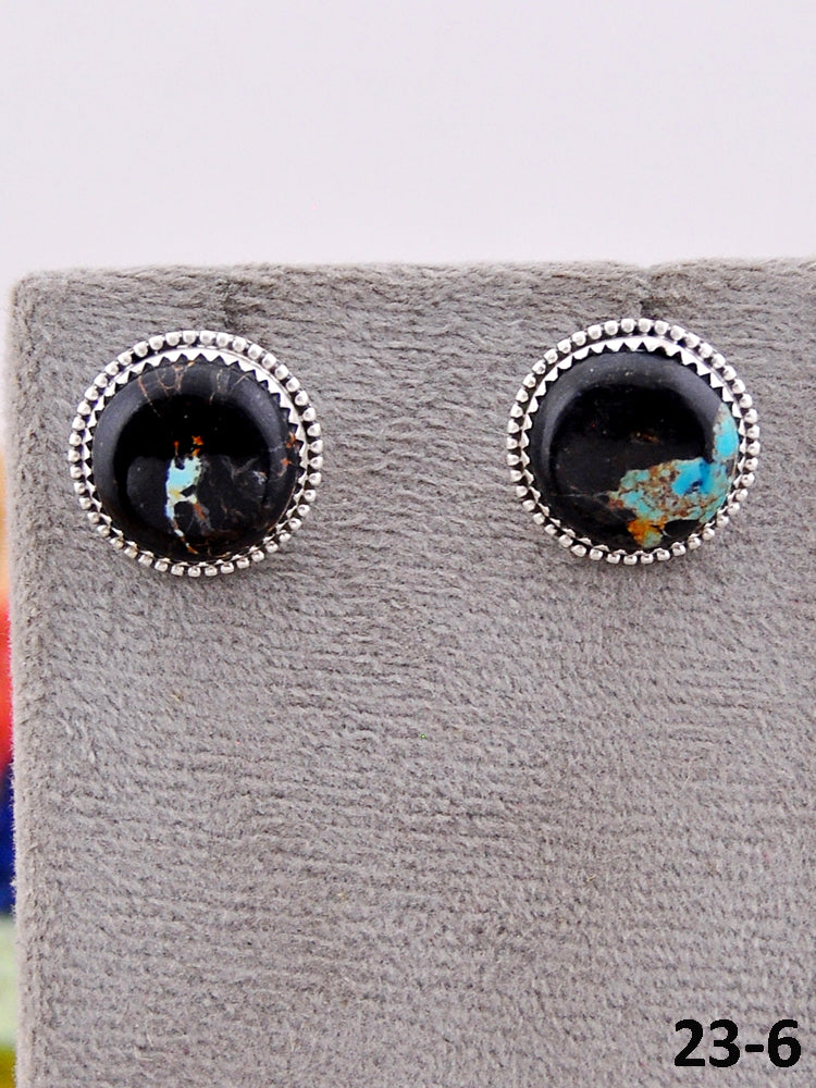 Southwest Handmade Black Jack Turquoise & Sterling Silver Post Earrings