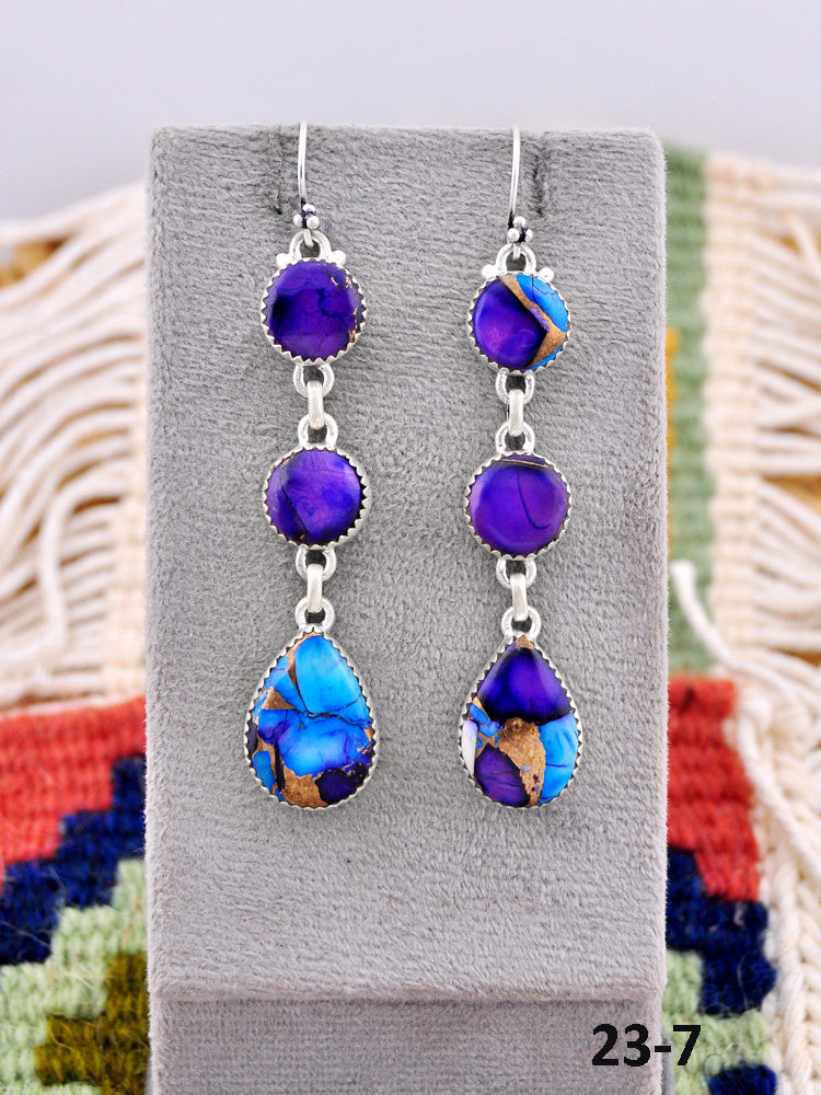 Southwest Made Purple Dahlia & Sterling Silver Hook Dangle Earrings
