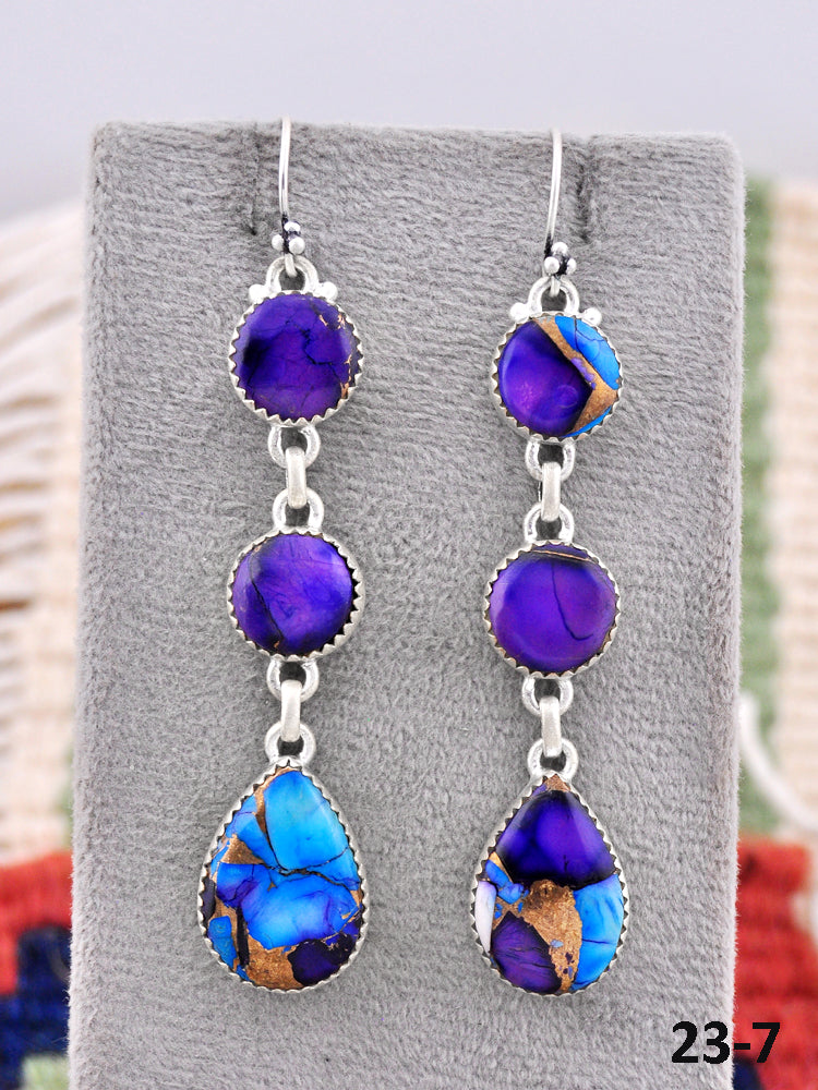 Southwest Made Purple Dahlia & Sterling Silver Hook Dangle Earrings