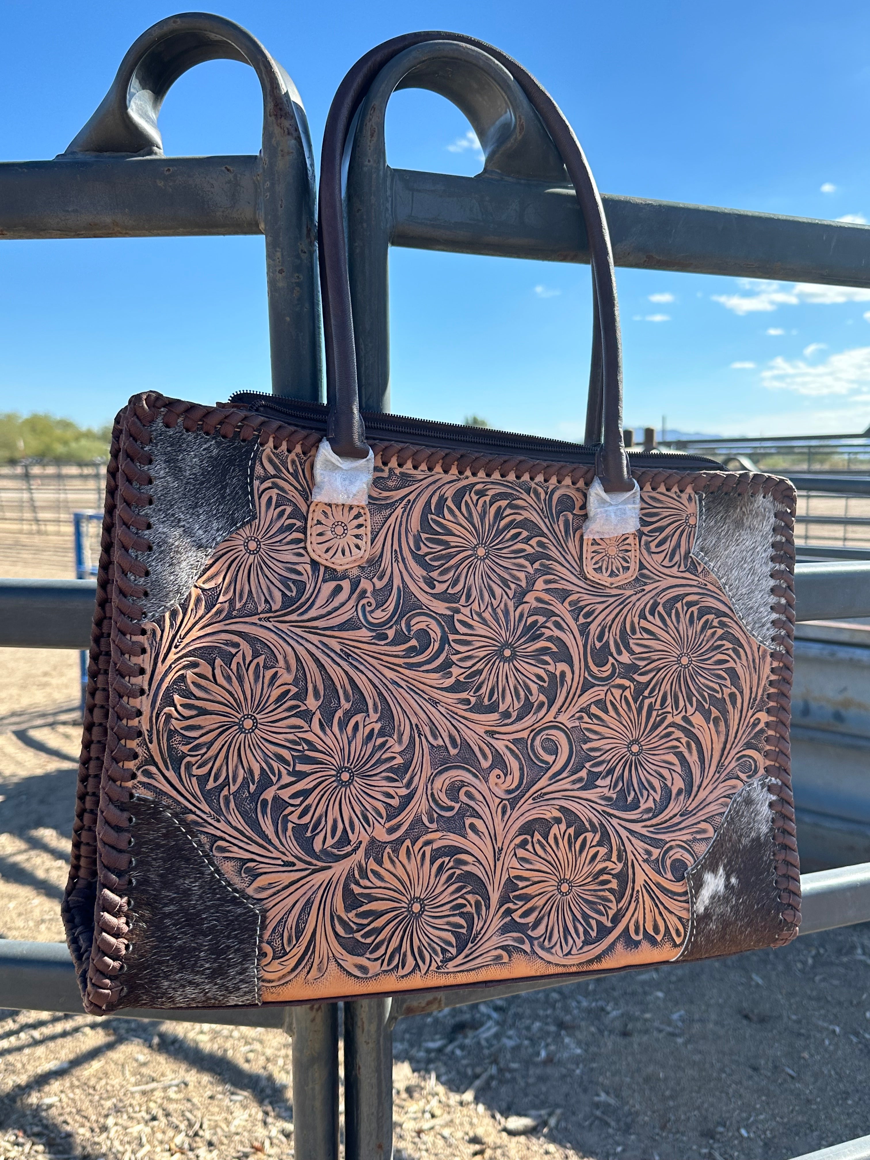 Genuine Tooled Leather & Cowhide Purse