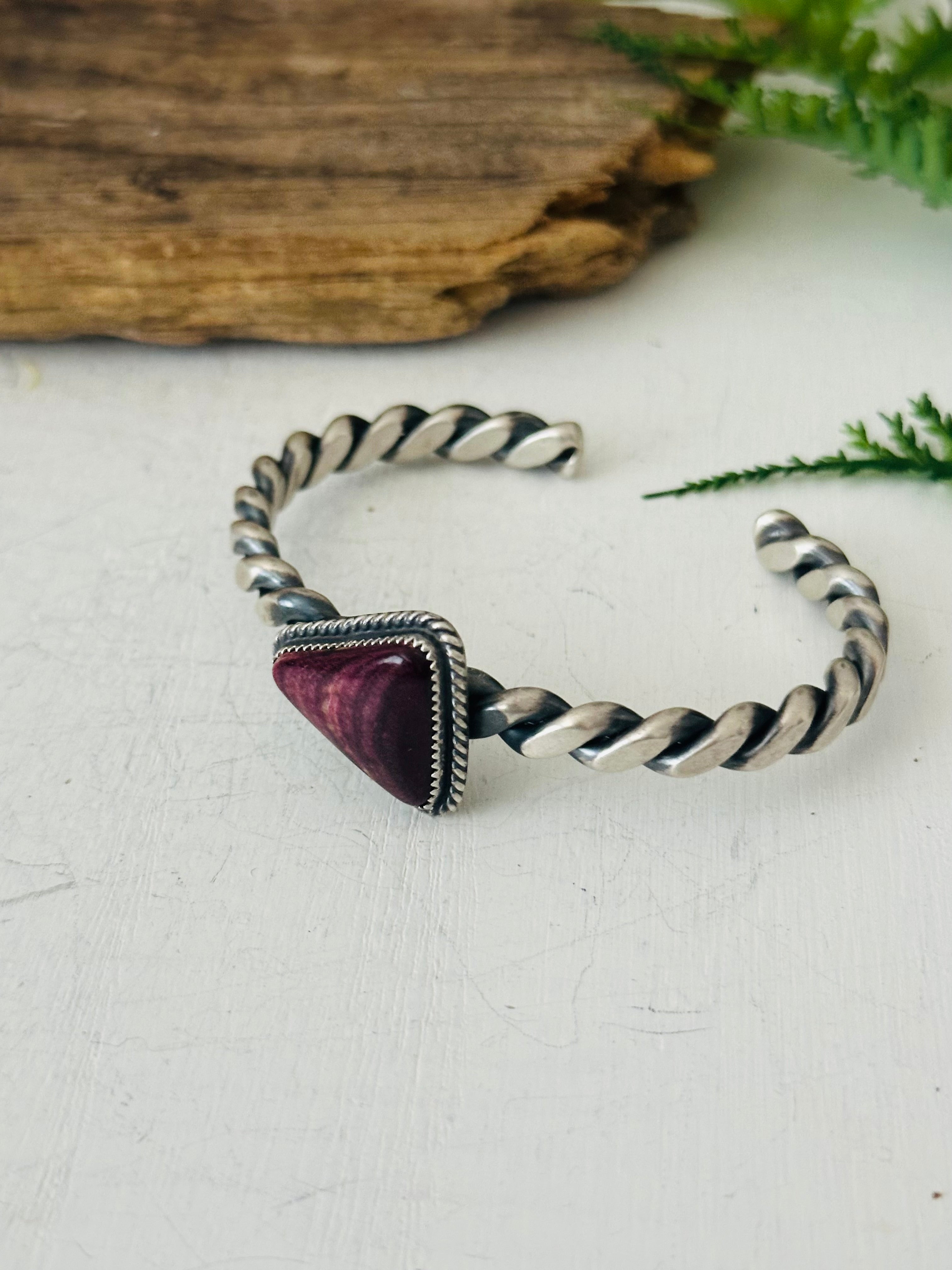 Navajo Made Purple Spiny Oyster & Sterling Silver Cuff Bracelet