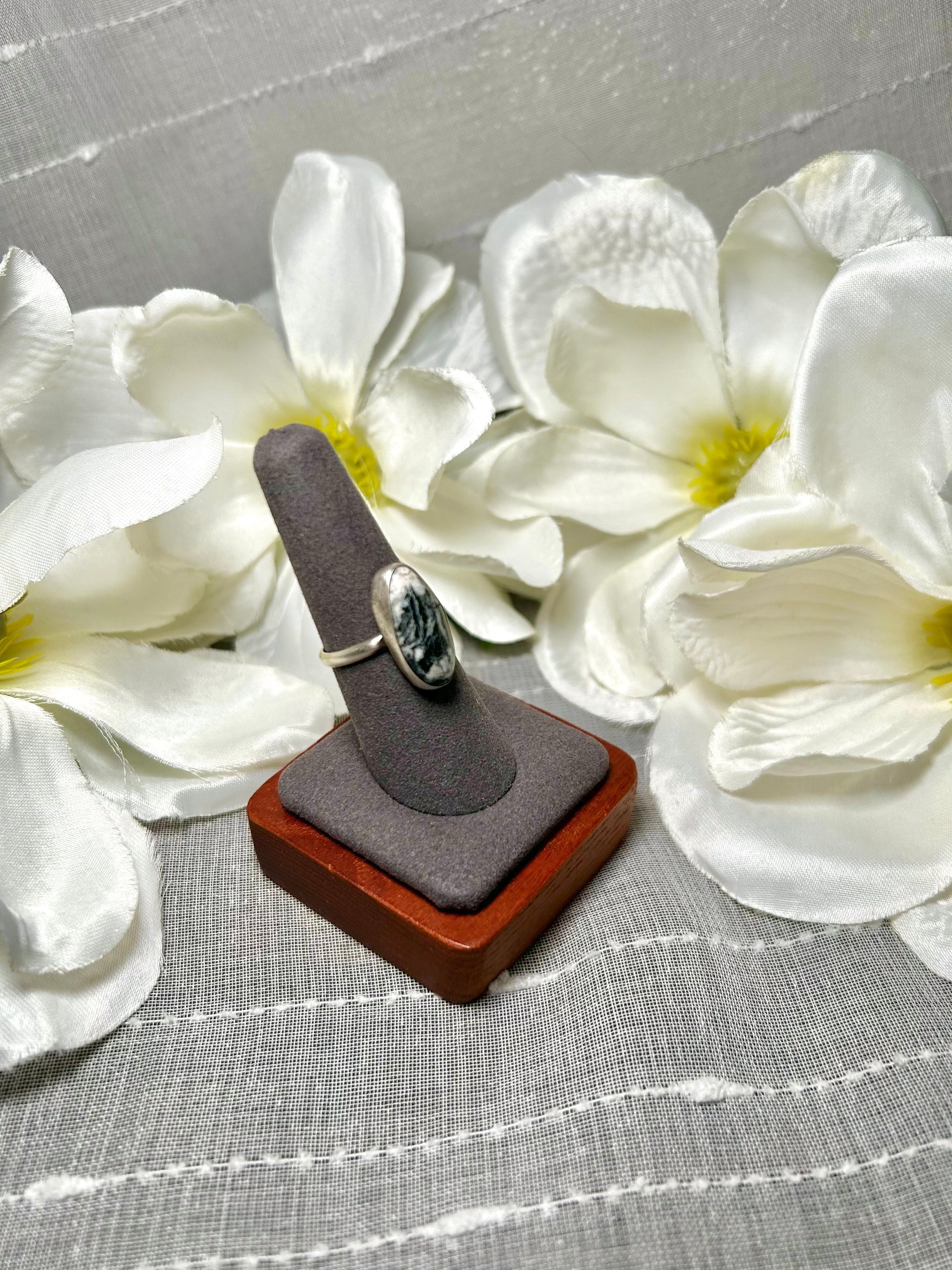 George Rios White Buffalo & Sterling Silver Ring Size 7.5