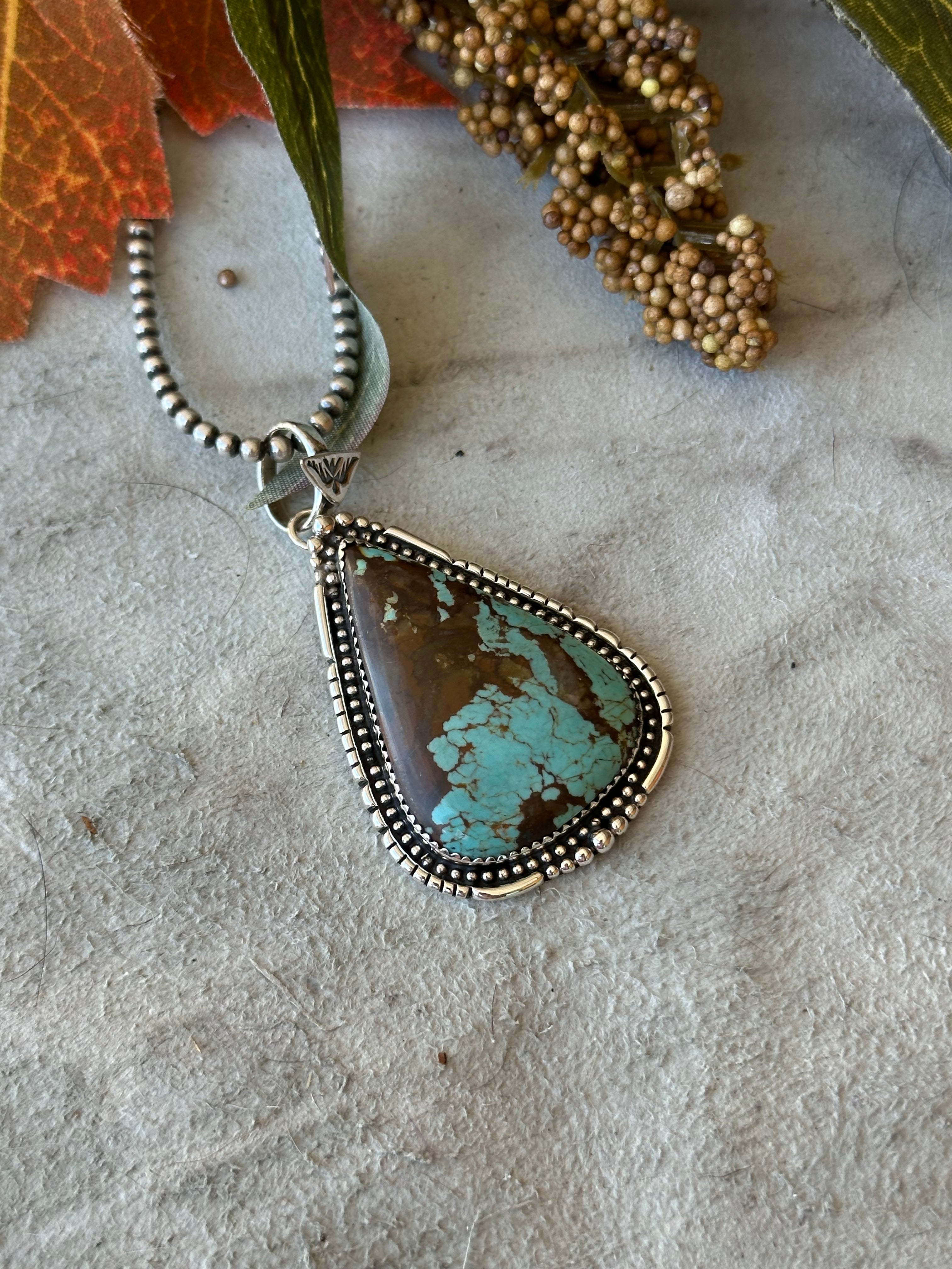 Southwest Handmade #8 Turquoise & Sterling Silver Pendant