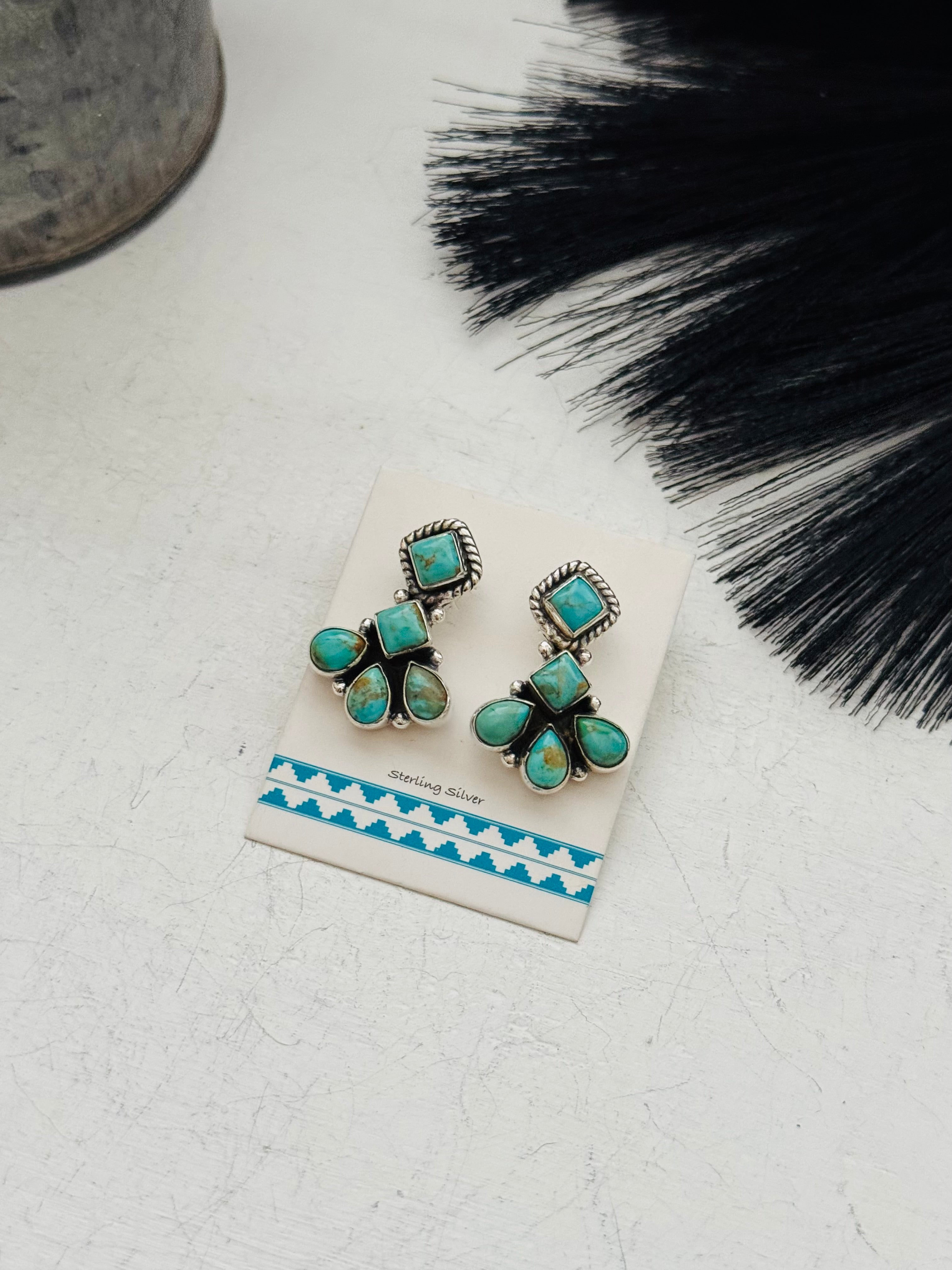 Southwest Handmade Kingman Turquoise & Sterling Silver Post Earrings