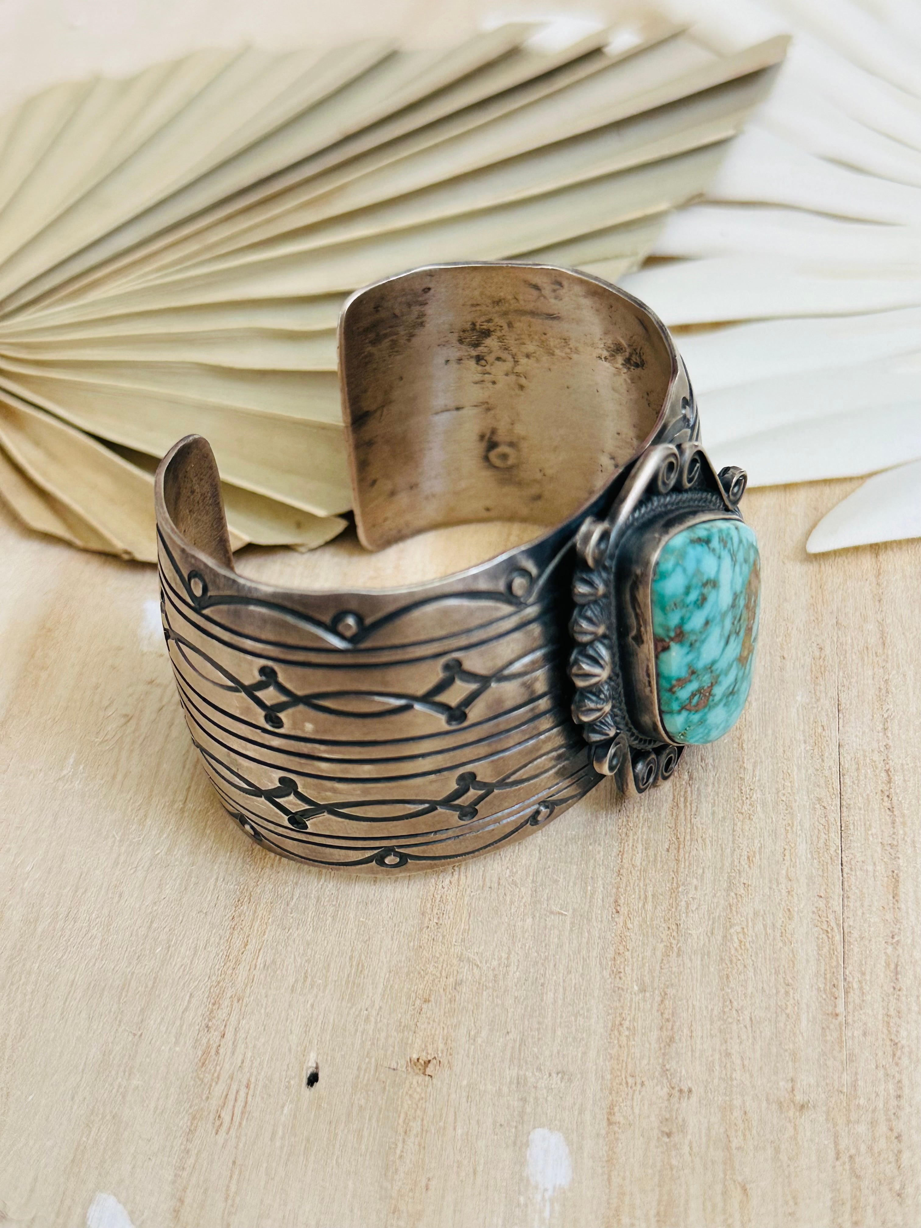 Navajo Made Royston Turquoise & Sterling Silver Cuff Bracelet