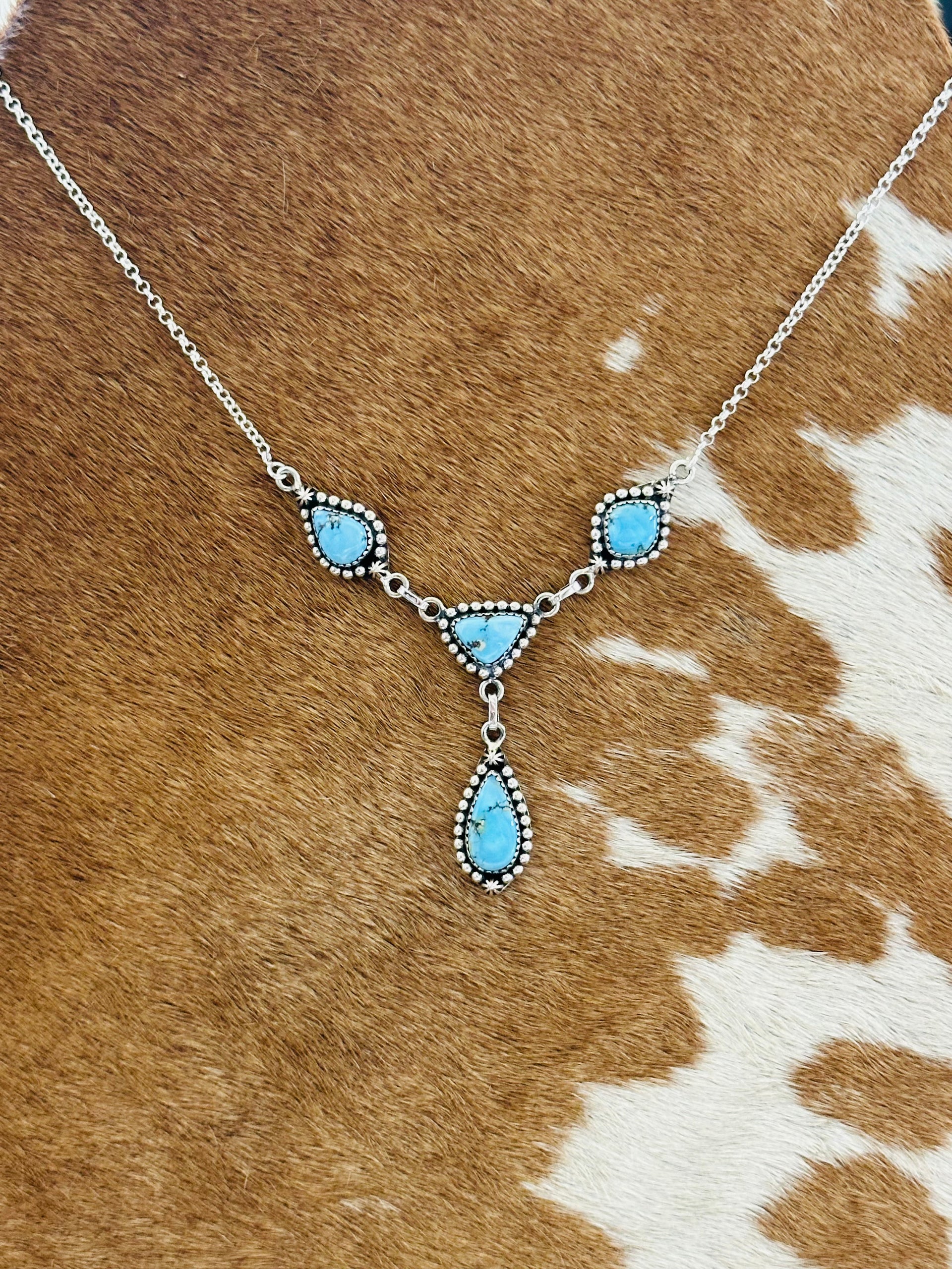 Southwest Handmade Golden Hills Turquoise & Sterling Silver Lariat Necklace