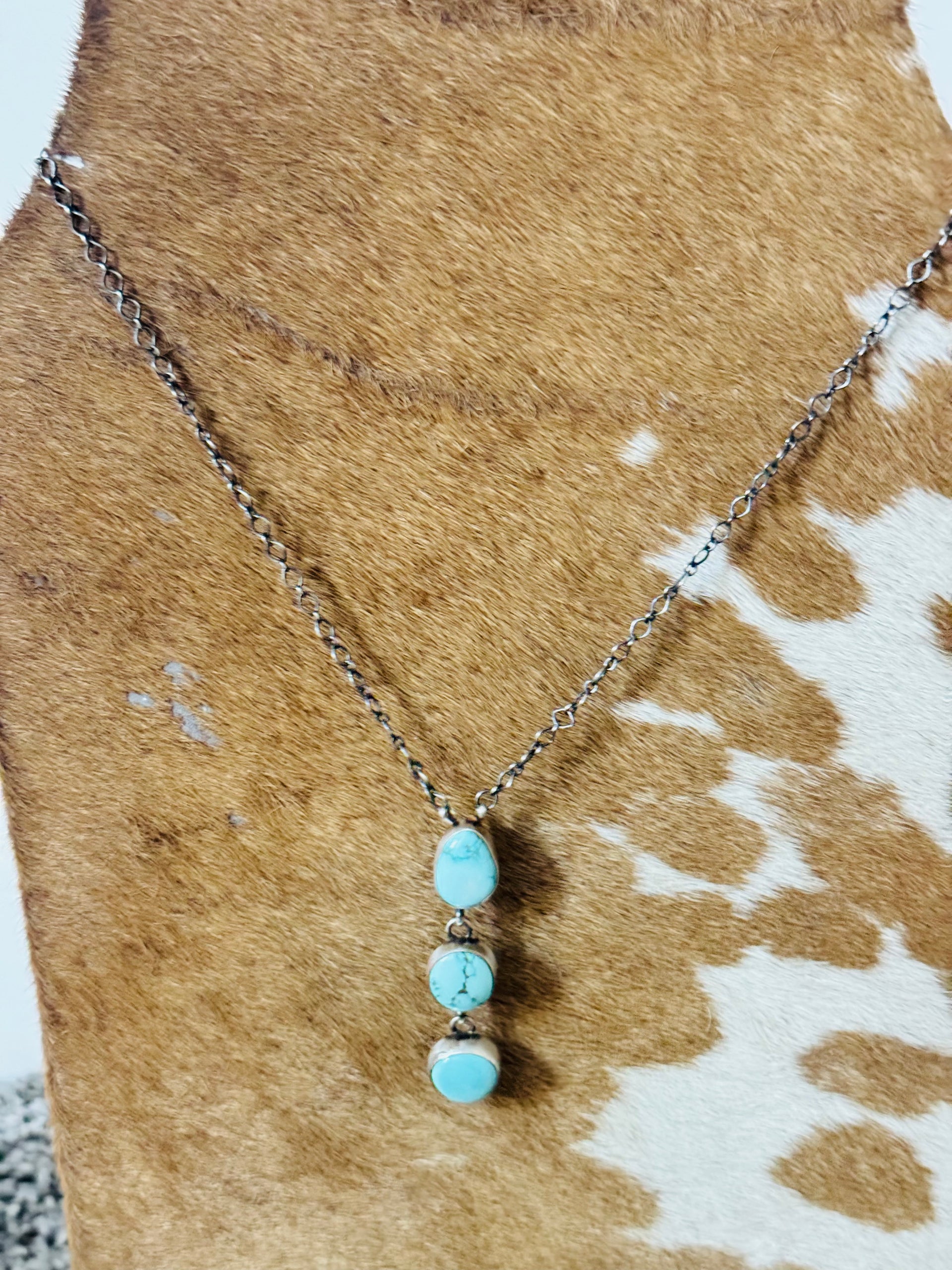 Antionette Martinez Kingman Turquoise & Sterling Silver Lariat Necklace