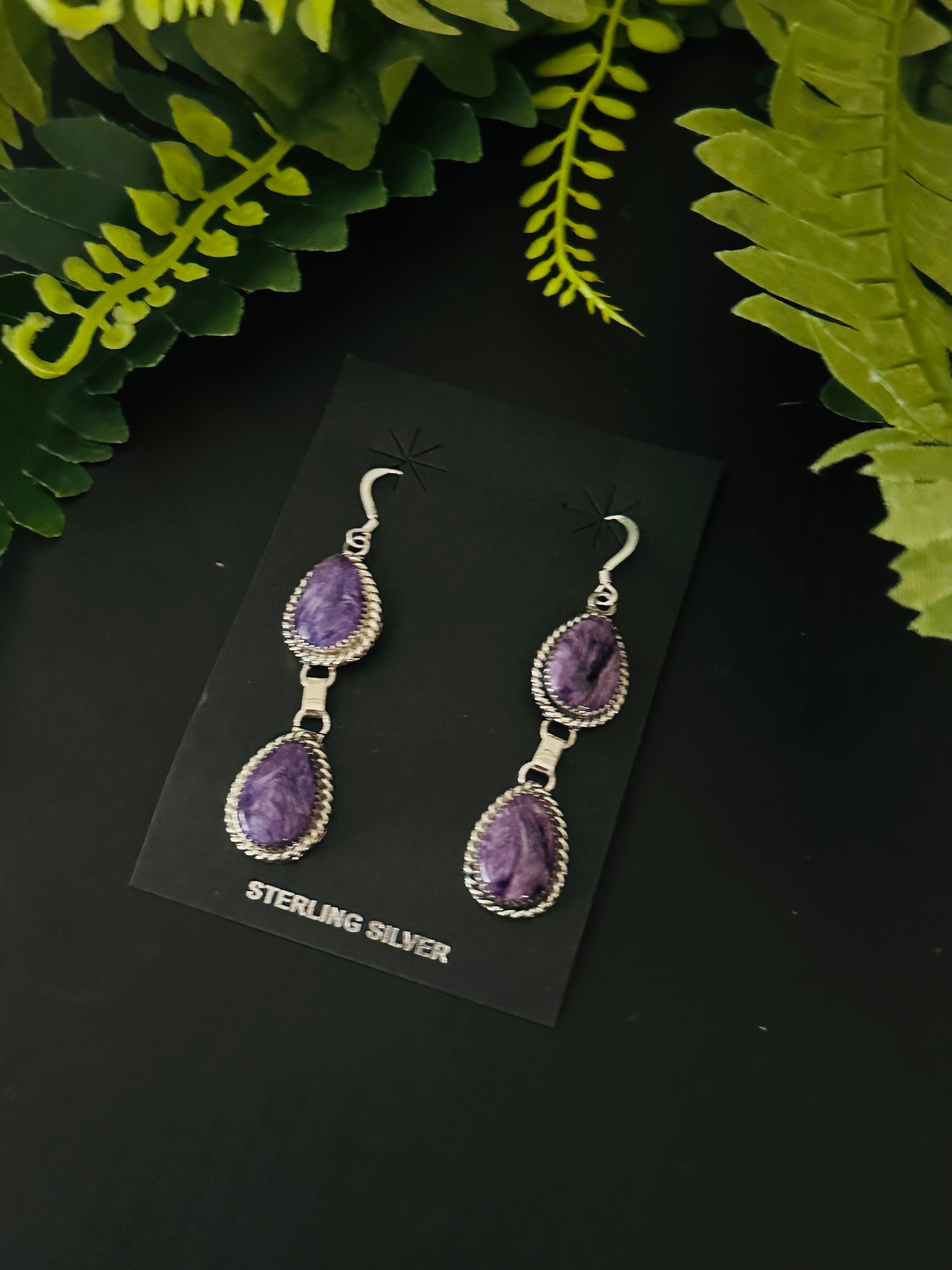 Elouise Kee Charoite & Sterling Silver Dangle Earrings