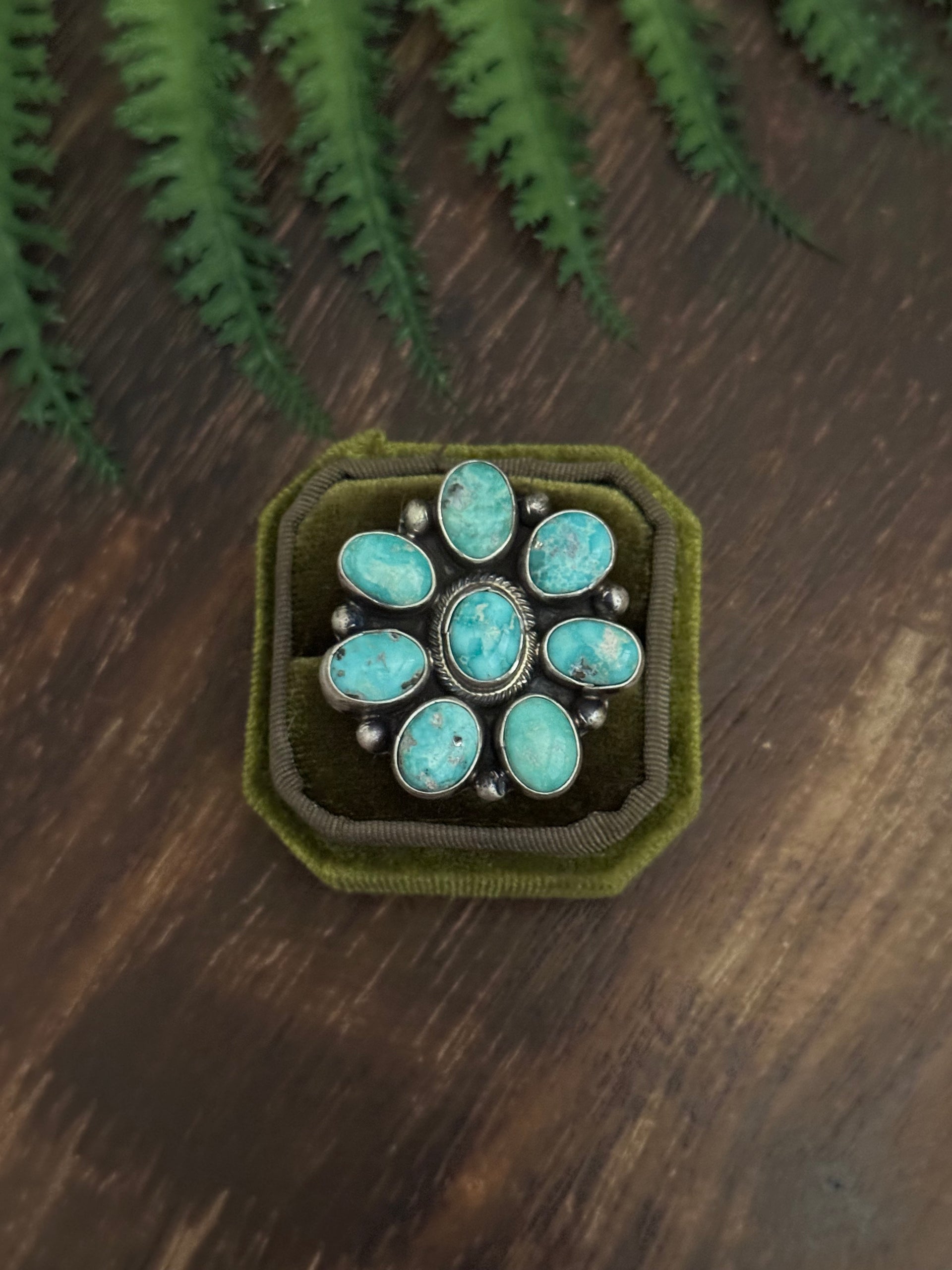 Ella Peters Made White Water Turquoise & Sterling Sliver Cluster Ring Size 8