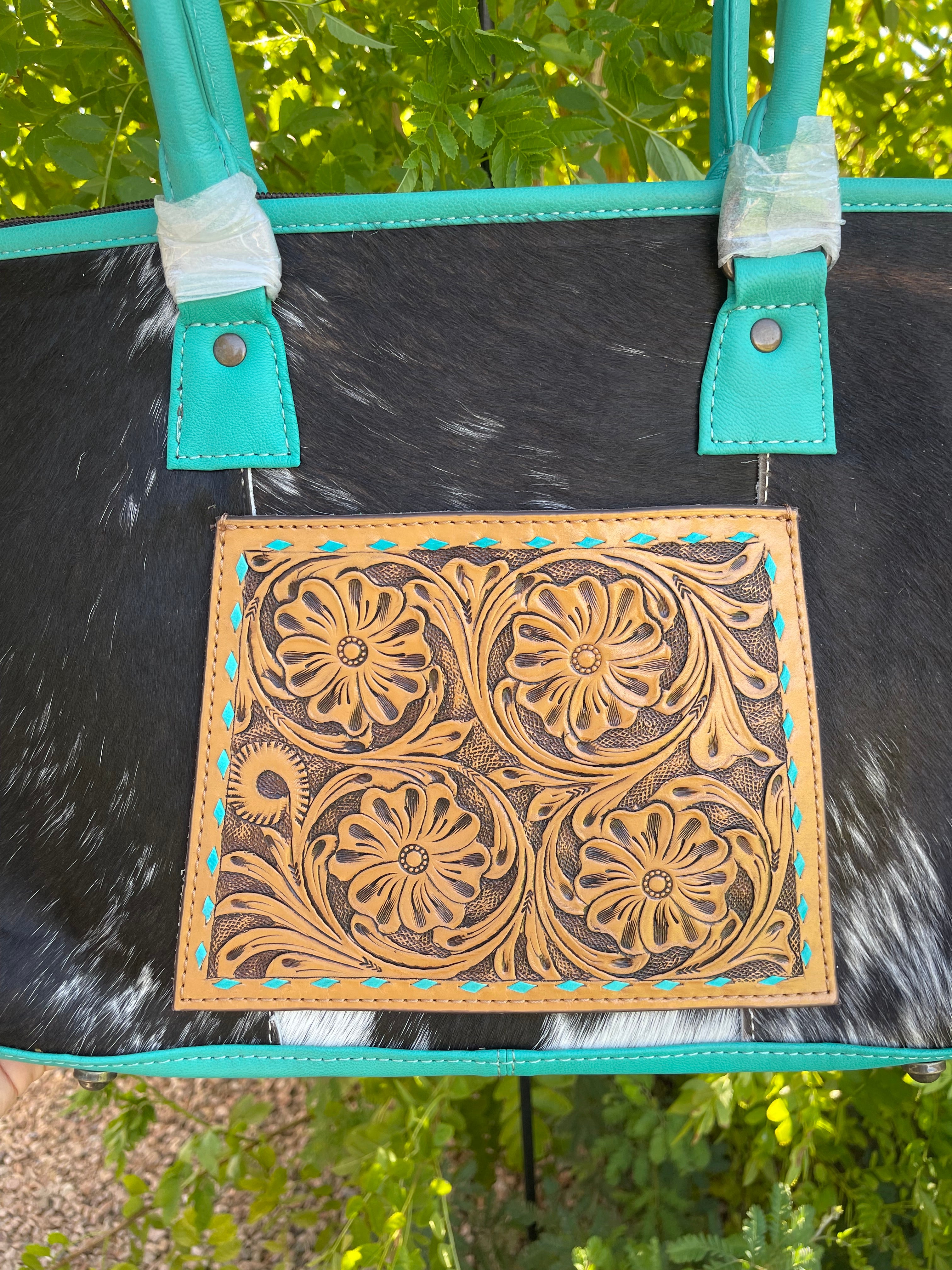 Genuine Tooled Leather & Cowhide Purse