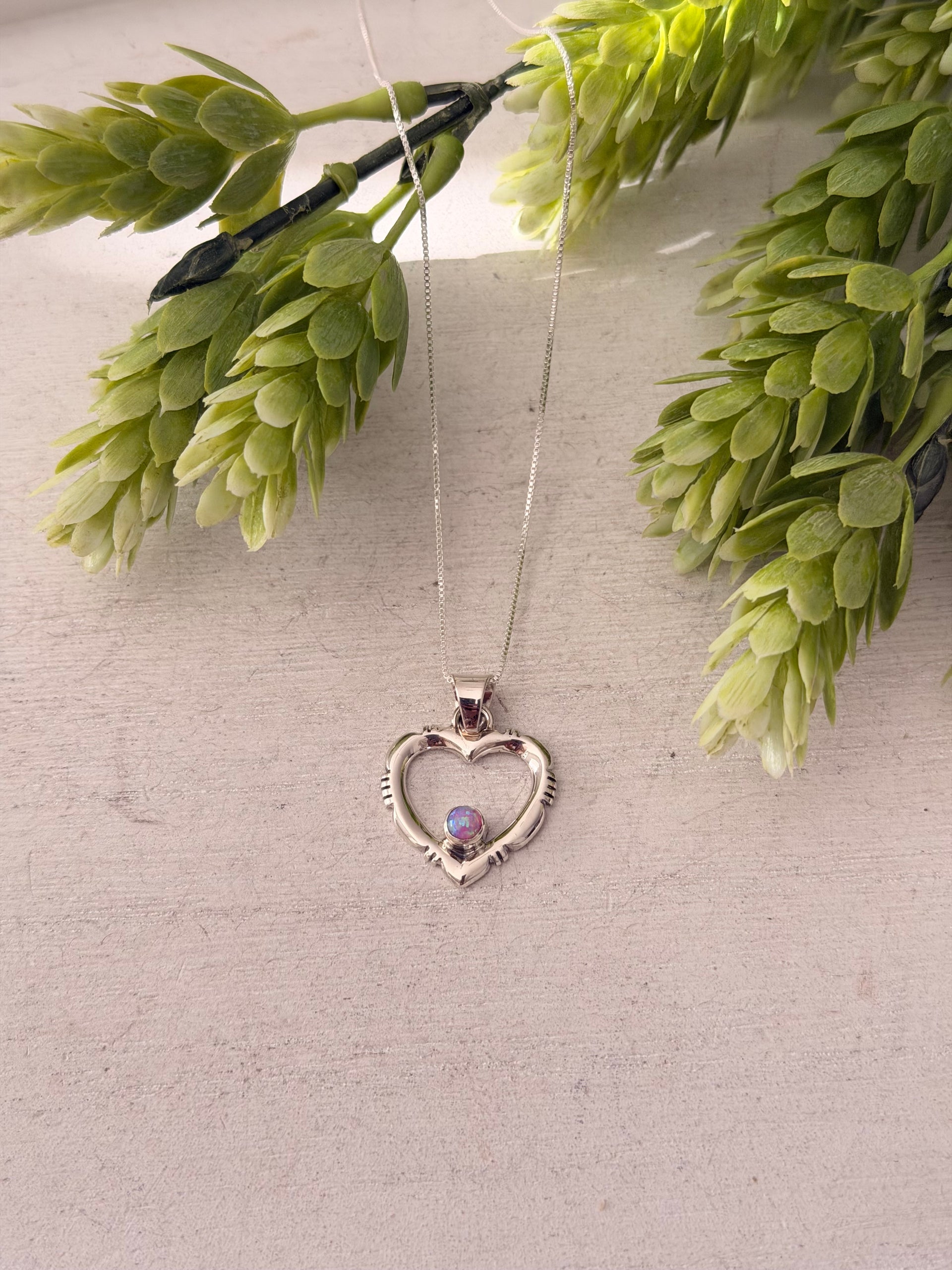 Navajo Made Opal (Man Made) & Sterling Silver Heart Necklace/Pendant