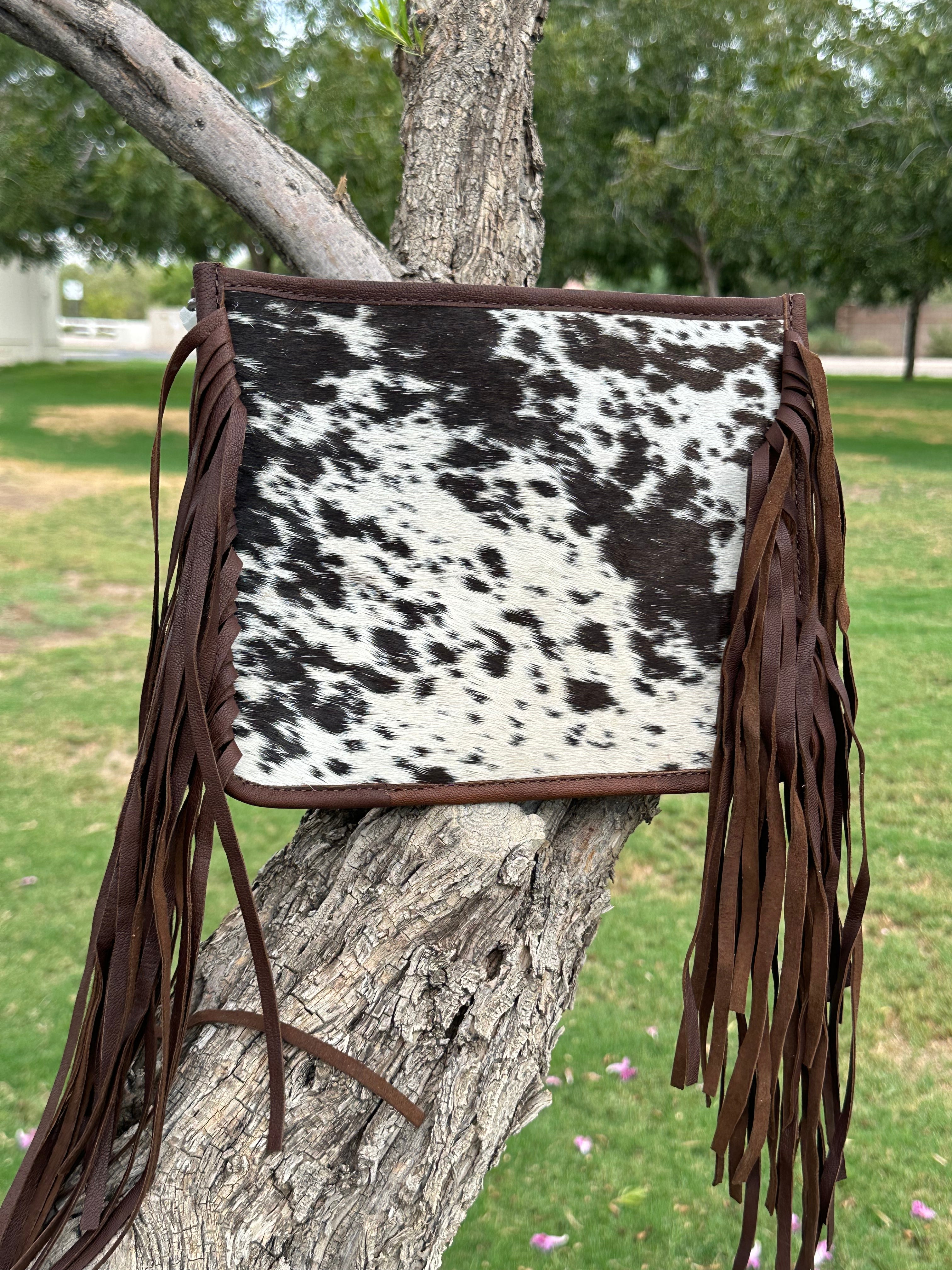 Genuine Leather Cowhide Cross Body Fringe Purse