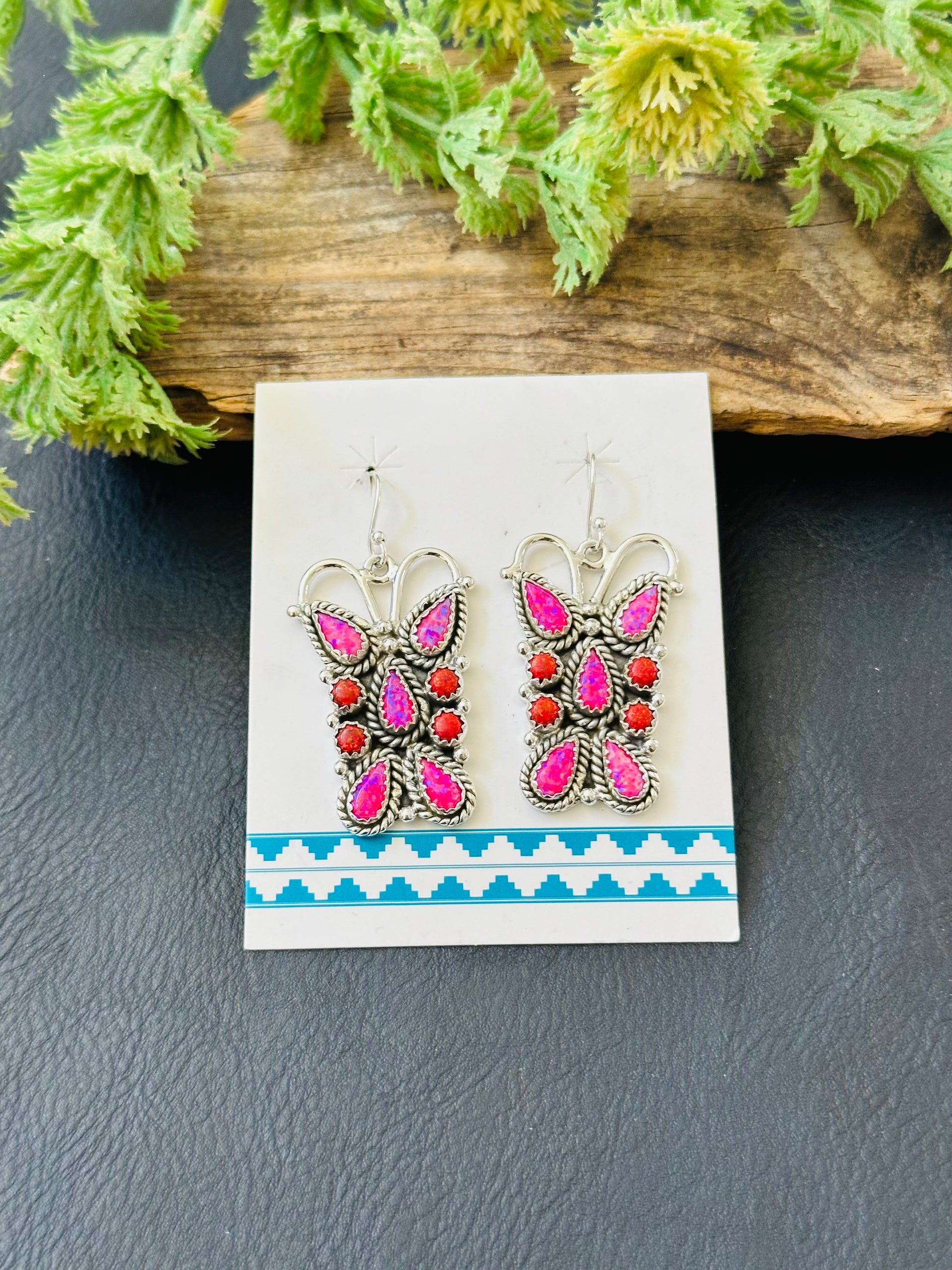 TTD “K’aalógii” Pink/Red Opal & Sterling Silver Dangle Earrings