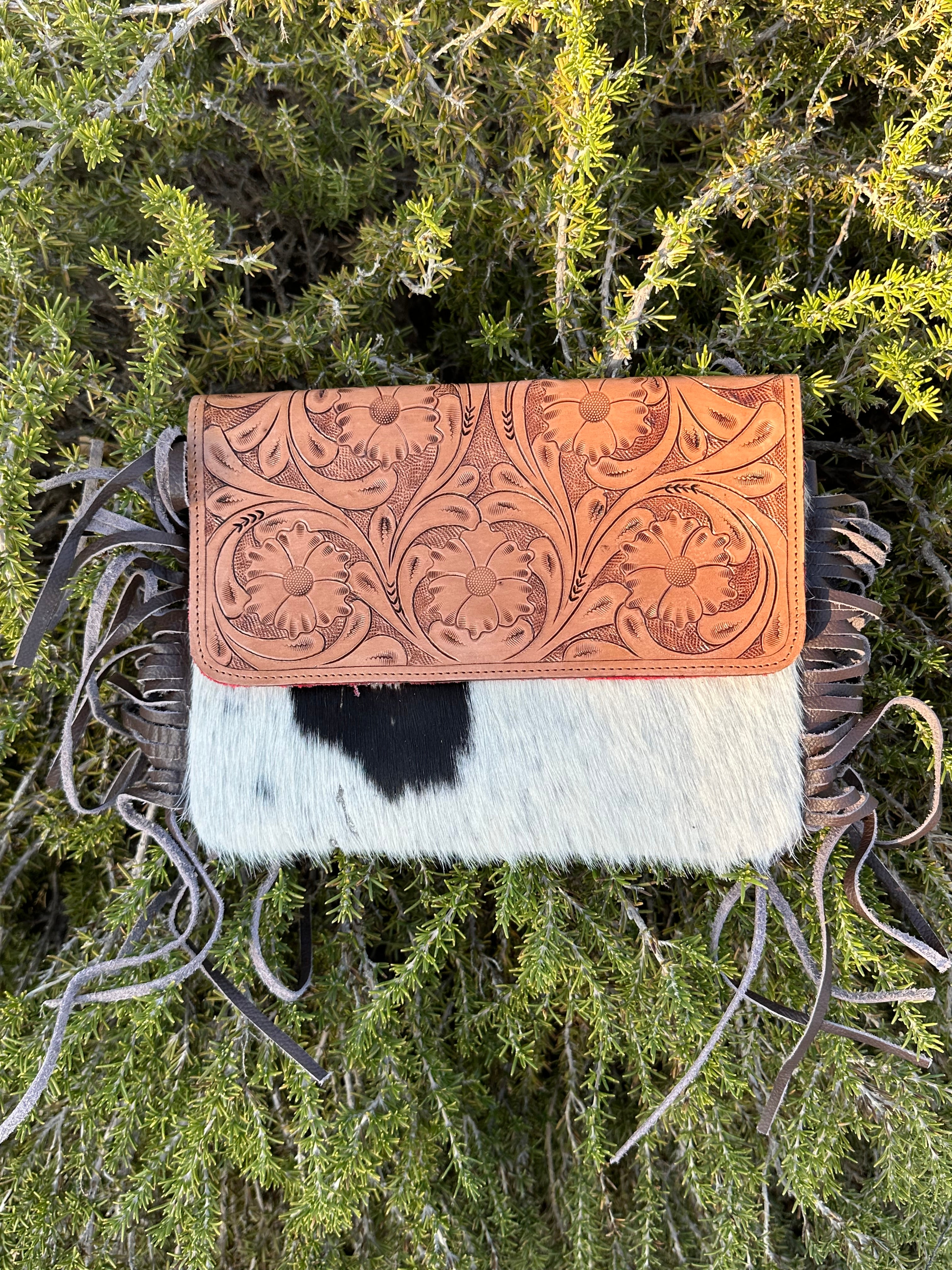 Genuine Tooled Leather & Cowhide Purse