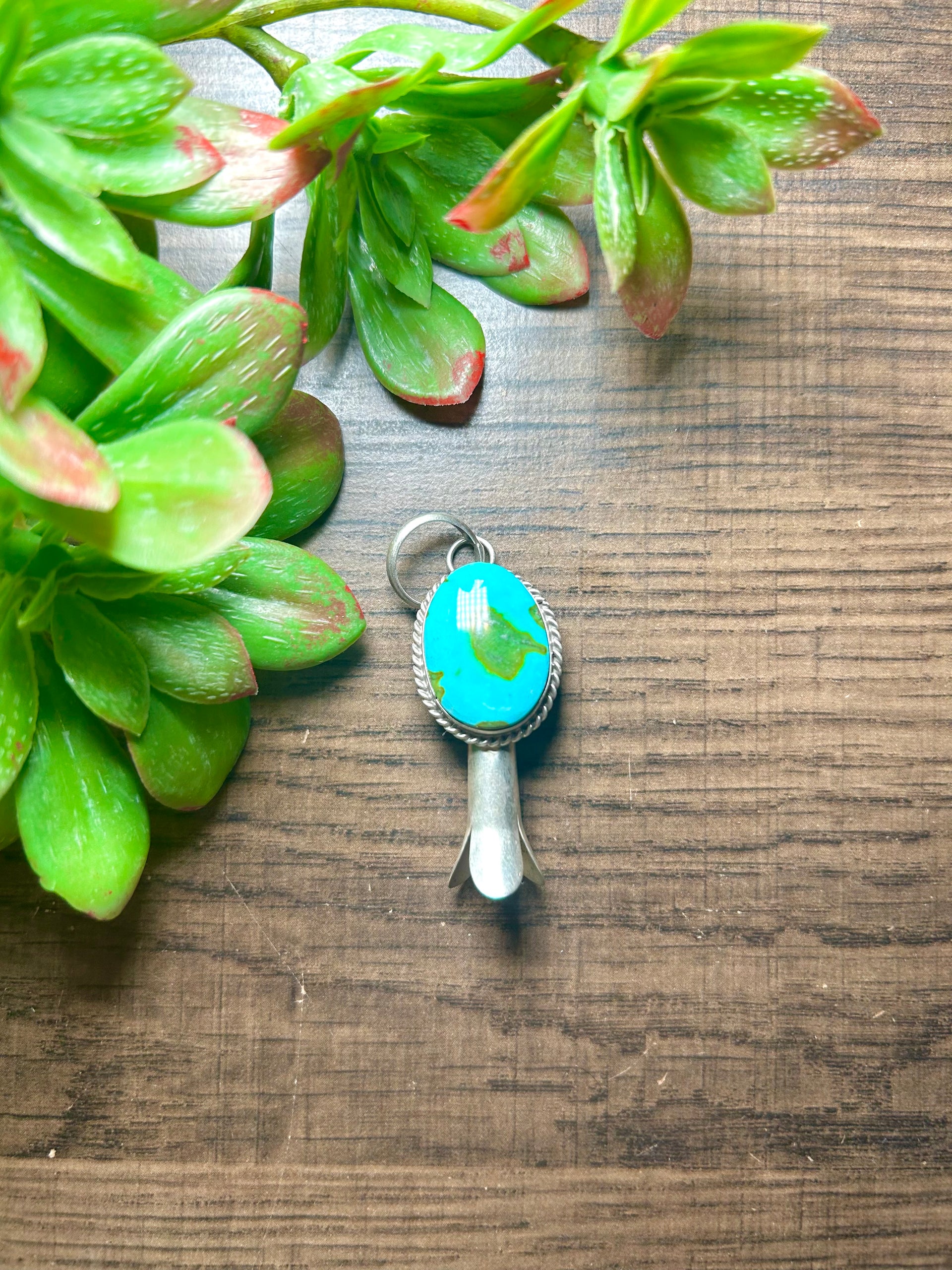 Navajo Made Sonoran Mountain Turquoise & Sterling Silver Pendant