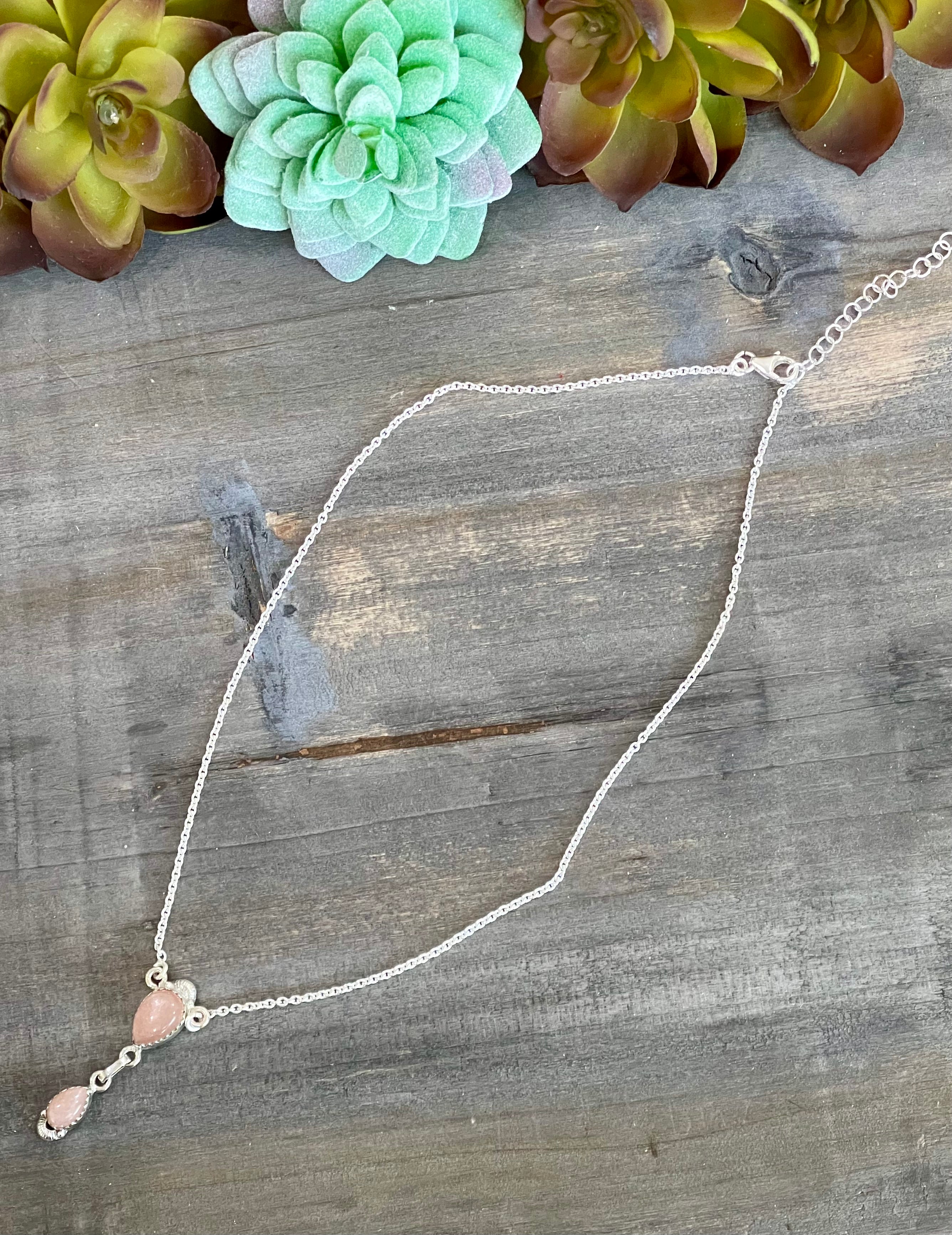 Southwest Handmade Chocolate Moonstone & Sterling Silver Chain Necklace