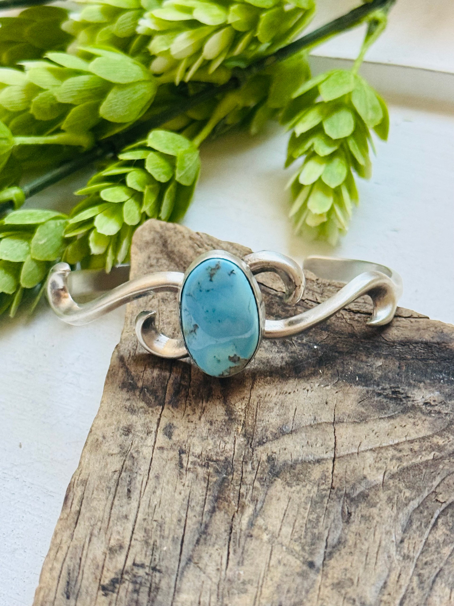 Navajo Made Golden Hills Turquoise & Sterling Silver Cuff Bracelet