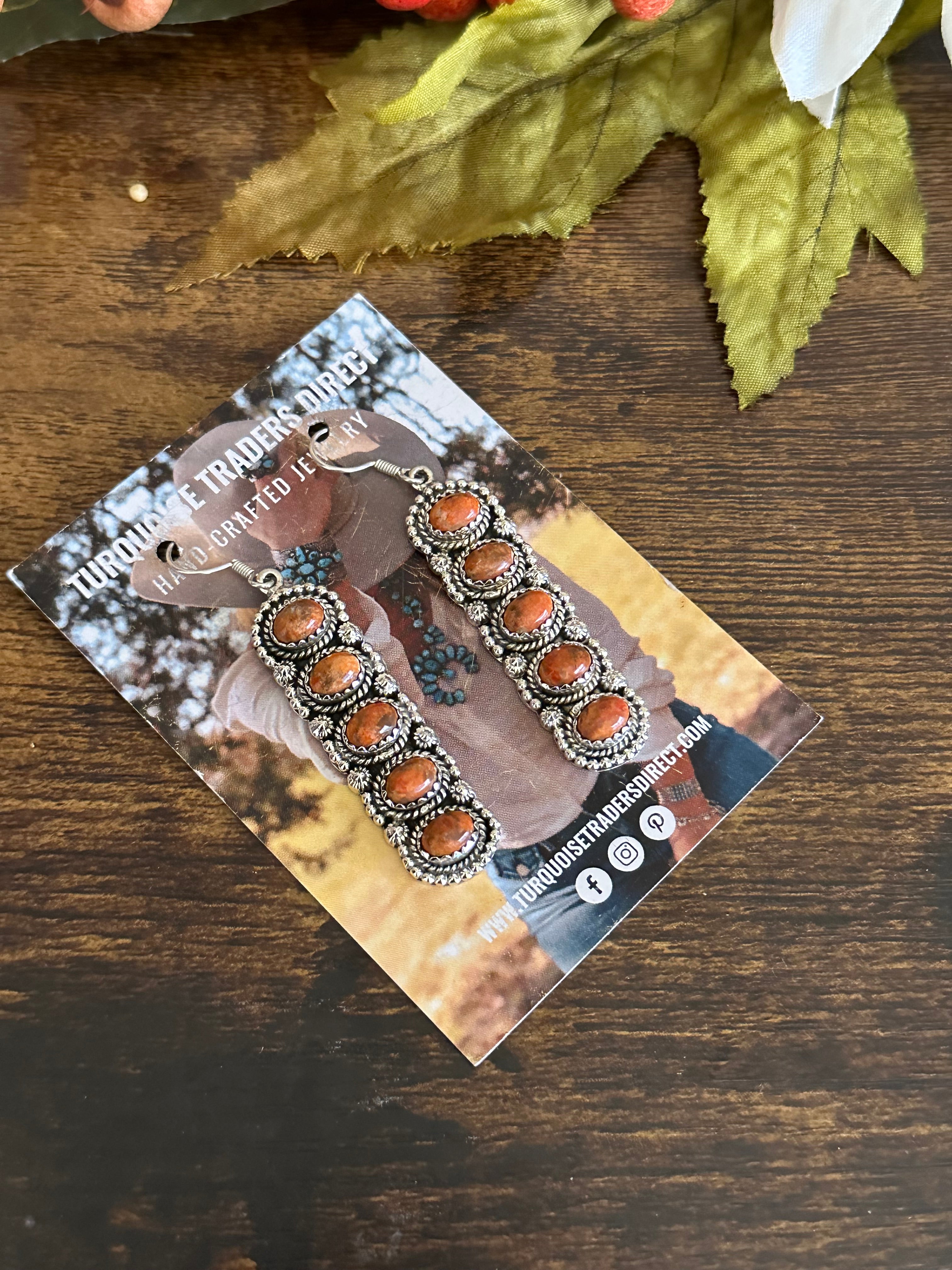 Southwest Handmade Apple Coral & Sterling Silver Dangle Earrings