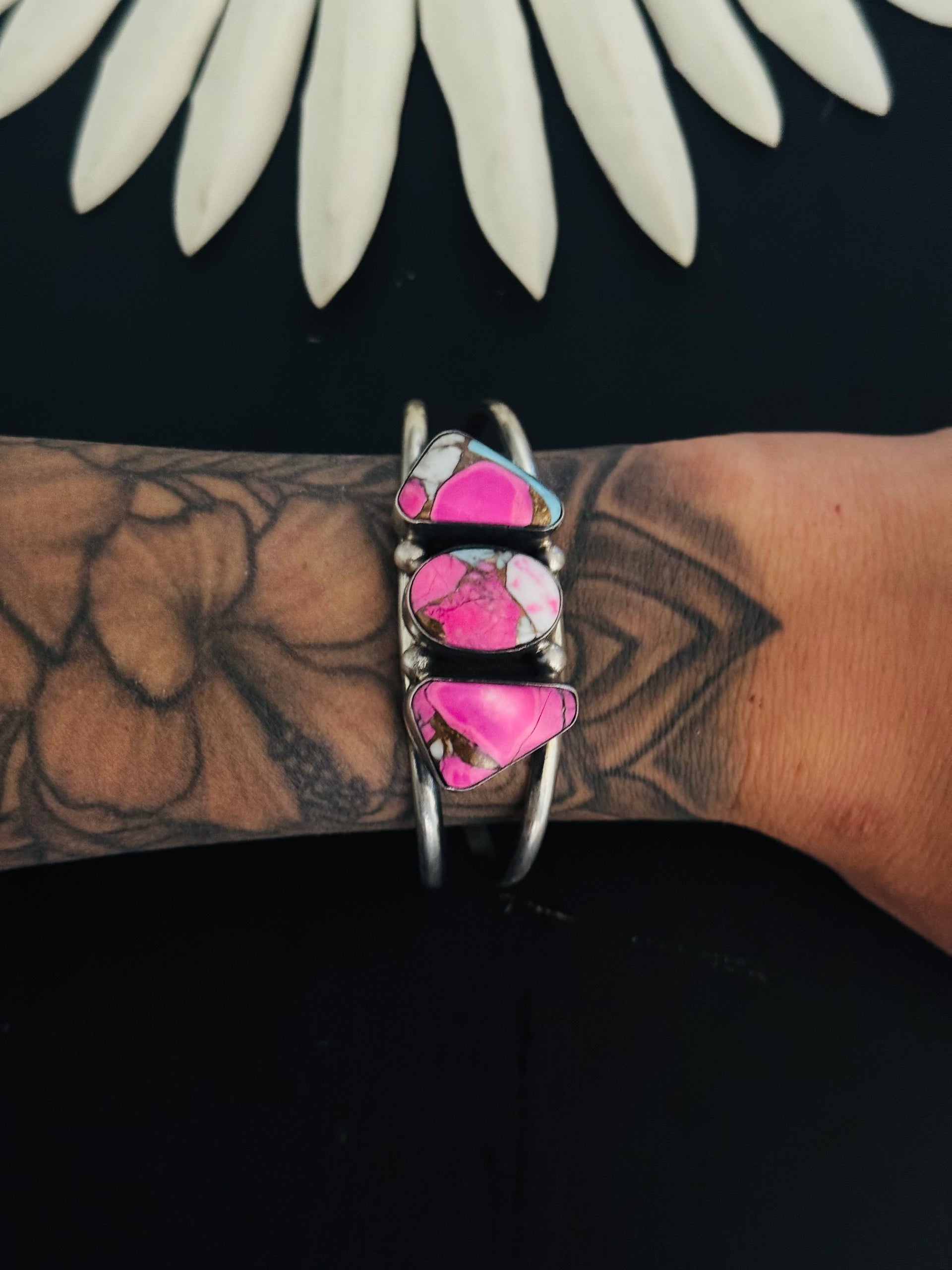 Augustine Largo Cotton Dahlia & Sterling Silver Cuff Bracelet